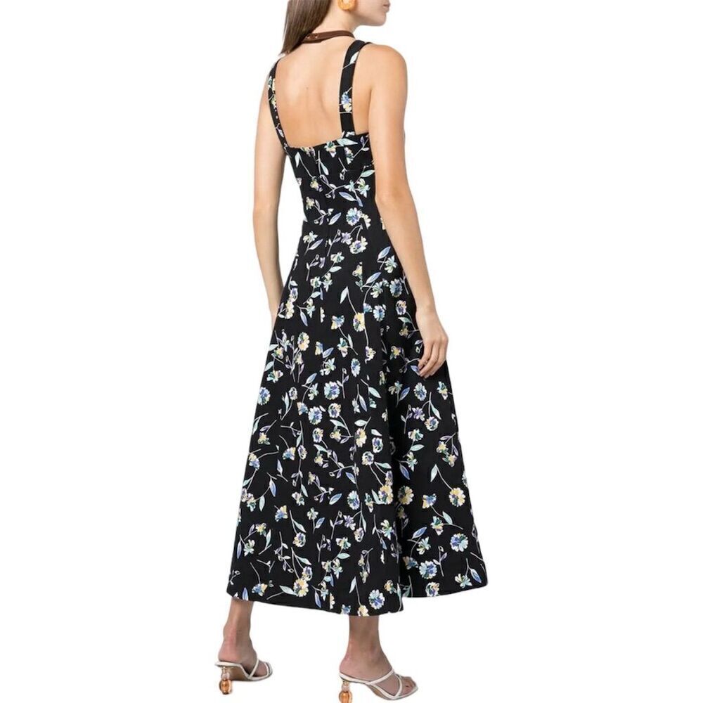 Nicholas Kiki Floral-Print Maxi Dress Black Sleeveless Square Neck Size 0 - Picture 4 of 14